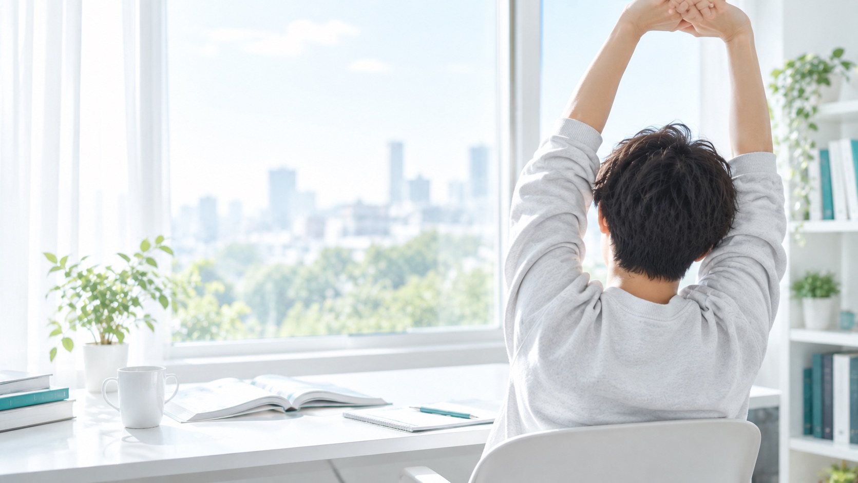 試験前に肩の力を抜いて休憩するイメージ